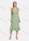 Wholesale Women's Casual Square Neck Plant Print Ruffle Trim Midi Tank Dress 2203# - Liuhuamall