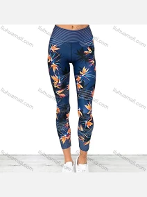 Wholesale Women's Casual Floral Print Long Leggings, LIUHUA CLOTHING WHOLESALE