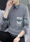 Wholesale Men's Casual Striped Turn-down Collar 3/4 Sleeve Sweater - Liuhuamall