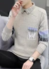 Wholesale Men's Casual Striped Turn-down Collar 3/4 Sleeve Sweater - Liuhuamall