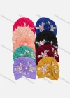 Wholesale Women's Casual Flower Appliques Ruched Headwrap Hat - Liuhuamall