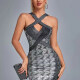 Women's Glamorous Criss Cross Sleeveless Short Evening Dress Dark Gray Clothing Wholesale Market -LIUHUA
