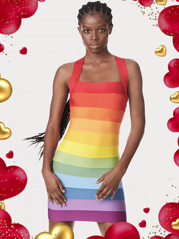 Women's Casual Square Neck Sleeveless Colorblock Bodycon Mini Tank Dress, Clothing Wholesale Market -LIUHUA, 