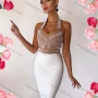 Wholesale Women's Sexy Halter Pearl Decor Bodycon Midi Dress preview
