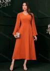 Wholesale Women's Casual Plain V Neck Swiss Dot Pleated Long Sleeve Maxi Dress - Liuhuamall