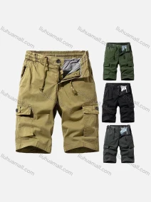Wholesale Men's Casual Plain Multiple Pockets Drawstring Elastic Waist Shorts, LIUHUA CLOTHING WHOLESALE
