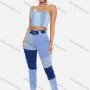 Wholesale Women's Casual Patchwork Colorblock Ankle Length Skinny Fit Frayed Raw Trim Jean preview