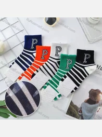 Wholesale Women's Casual Letter & Striped Print Cushioned Stocking Medium Crew Socks(Pack Of 10), LIUHUA CLOTHING WHOLESALE