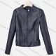 Wholesale Women's Casual Stand Collar Long Sleeve Zipper Plain Leather Crop Biker Jacket Navy Clothing Wholesale Market Liuhua
