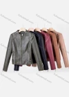 Wholesale Women's Casual Stand Collar Long Sleeve Zipper Plain Leather Crop Biker Jacket - Liuhuamall