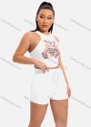 Wholesale Women's Casual Graphic Crop Tank Top & Elastic Waist Drawstring Hot Shorts Set - Liuhuamall