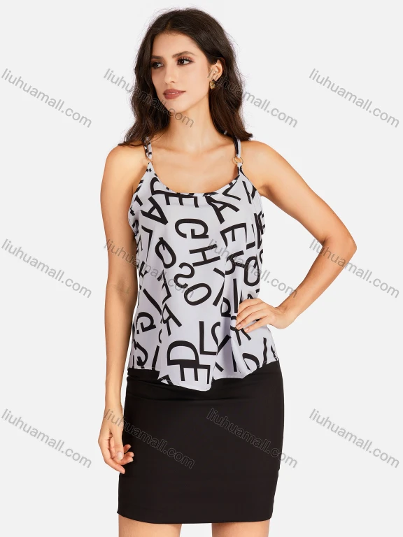 Wholesale Women's Casual Plain & Letter Print Spaghetti Straps Cami Top