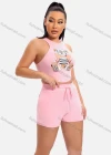 Wholesale Women's Casual Graphic Crop Tank Top & Elastic Waist Drawstring Hot Shorts Set - Liuhuamall