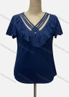 Wholesale Women's Casual V Neck Short Sleeve Criss Cross Ruffle Trim Blouse - Liuhuamall