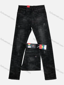 Wholesale Men's Casual Button Zipper Pockets Frayed Labelled Plain Jean 8605#, LIUHUA CLOTHING WHOLESALE