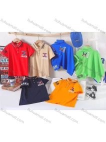Wholesale Boy's Casual 100% Letter Print Short Sleeve Polo Shirt, LIUHUA CLOTHING WHOLESALE