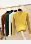 Wholesale Women's Casual Long Sleeve Mock Neck Lettuce Trim Rib-Knitted Tops - Liuhuamall