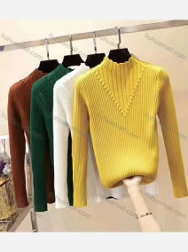 Wholesale Women's Casual Long Sleeve Mock Neck Lettuce Trim Rib-Knitted Tops, LIUHUA CLOTHING WHOLESALE