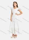 Wholesale Women's Casual V Neck Layered Petal Sleeve Hollow Out Tiered Plain Maxi Dress - Liuhuamall