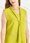 Wholesale Women's Casual Chiffon Tie Neck Pearl Decro Plain Sleeveless Blouse - Liuhuamall
