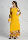 Wholesale Women's Bell Sleeve Round Neck Floral Print Splicing Rhinestone Maxi Dress With Belt - Liuhuamall