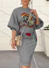 Wholesale Women's Casual Crew Neck Long Sleeve Graphic Dress - Liuhuamall