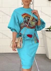 Wholesale Women's Casual Crew Neck Long Sleeve Graphic Dress - Liuhuamall