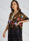 Wholesale Women's Vintage Print Embroidered Trims Maxi With Scarf - Liuhuamall