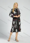 Wholesale Women's Casual Long Sleeve Stand Collar Allover Print Pleated A Line Dress - Liuhuamall