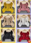 Wholesale Women's Casual Crop Square Neck Leg of Mutton Sleeve Shirred Plain Blouse - Liuhuamall