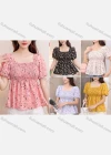 Wholesale Women's Causal Crop Square Neck Puff Sleeve Floral Print Blouse - Liuhuamall