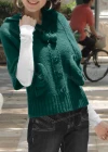 Wholesale Women's Plain Fluff Ball Decor Button Front Knit Sweater - Liuhuamall