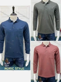 Wholesale Men's Casual Allover Print Patch Pocket Long Sleeve Polo Shirt A801#, LIUHUA CLOTHING WHOLESALE