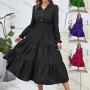 Wholesale Women's Turn-down Collar Long Sleeve Button Front Flared Hem Plain Casual Midi Shirt Dress 3278X# preview