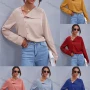 Wholesale Women's Fashion Asymmetrical Neck Button Side Plain Long Sleeve Top X2504X# preview