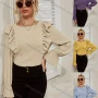 Wholesale Women's Elegant Ruffle Trim Plain Long Sleeve Blouse X2567X# preview