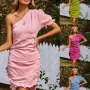 Wholesale Women's Sexy One Shoulder Ruffle Trim Short Dress 3093Y# preview