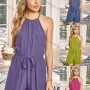 Wholesale Women's Casual Halter Strap Drawstring Jumpsuit Waisted Open Back Romper 3085L# preview
