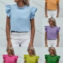 Wholesale Women's Casual Butterfly Sleeve Ruffle Neck Keyhole Plain Top LQ-F2675X# preview