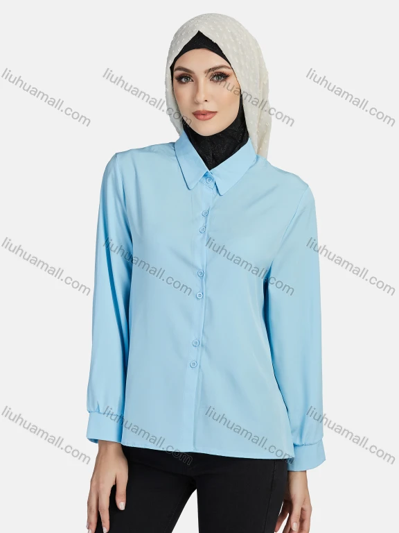 Wholesale Women's Casual Shirt Collar Button Down Plain Shirt Without Hijab