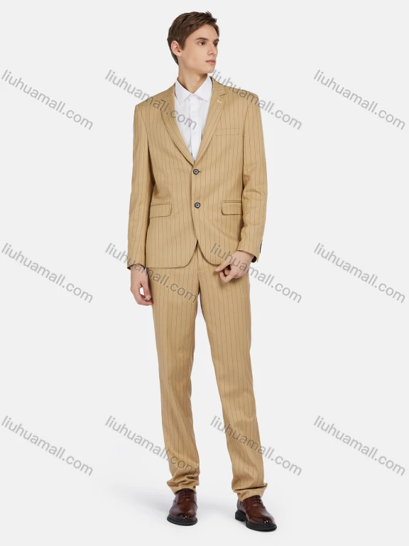 Wholesale Men's Business Striped Lapel Single Breasted Flap Pockets Blazer & Trousers 2 Piece Sets