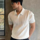 Men's Casual Collared Plain Ribbed Short Sleeve T-Shirt White Clothing Wholesale Market -LIUHUA
