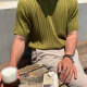 Men's Casual Collared Plain Ribbed Short Sleeve T-Shirt Olive Drab Clothing Wholesale Market -LIUHUA