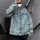 Men's Fashion Stand Collar Long Sleeve Zipper Pockets Metal Decor Denim Jacket Denim Clothing Wholesale Market -LIUHUA
