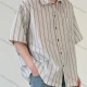 Wholesale Men's Casual Collared Half Sleeve Patch Pocket Striped Shirt White Clothing Wholesale Market Liuhua