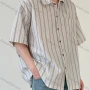 Wholesale Men's Casual Collared Half Sleeve Patch Pocket Striped Shirt preview