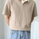 Men's Casual Plain Collared Short Sleeve T-Shirt Beige Clothing Wholesale Market -LIUHUA