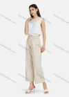 Wholesale Women's Casual Striped Ruffle Trim Belted Pockets Wide Leg Pants 2222# - Liuhuamall