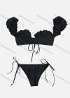 Wholesale Women's Summer Plain Lace up Ruffle Trim Ruched Sexy Bikini Beach Swimwear - Liuhuamall