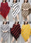 Wholesale Women's Fashion Causal V Neck Striped Tassel Cape - Liuhuamall